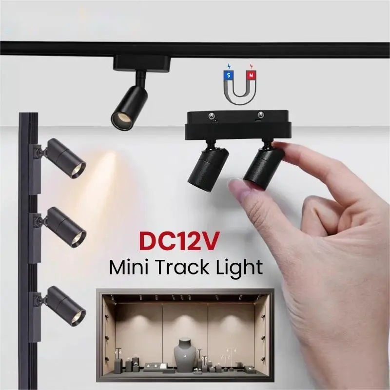 LED Showcase Cabinet Magnetic Track Lamp DC12V Mini  Jewelry Display Lamp Magnetic Rail Suface Mounted Exhibition Wardrobe Magnetic Track Lighting System