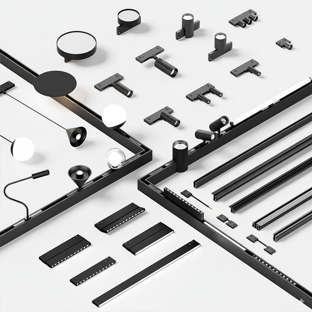 Dimming Color Adjustment Thin Magnetic Track System  Free Movement Flexible Belt Lamp with Floodlight Louver Long Shape Strip Light Magnetic Track Light