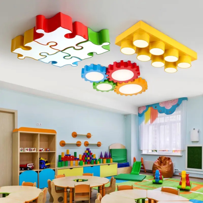 LED Creative Lights Large Macaron LED Ceiling Lamp for Kindergarten Music Classroom Dance Room Note and Children's Creative Design Modern Gear Ceiling Lamp Decor Colorful Ceiling Lighting for Classroom