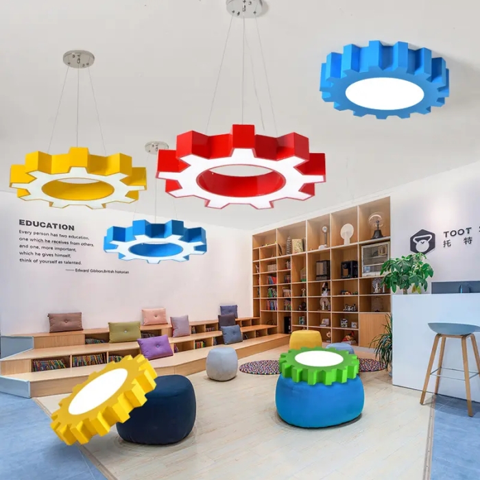 LED Creative Lights Large Macaron LED Ceiling Lamp for Kindergarten Music Classroom Dance Room Note and Children's Creative Design Modern Gear Ceiling Lamp Decor Colorful Ceiling Lighting for Classroom