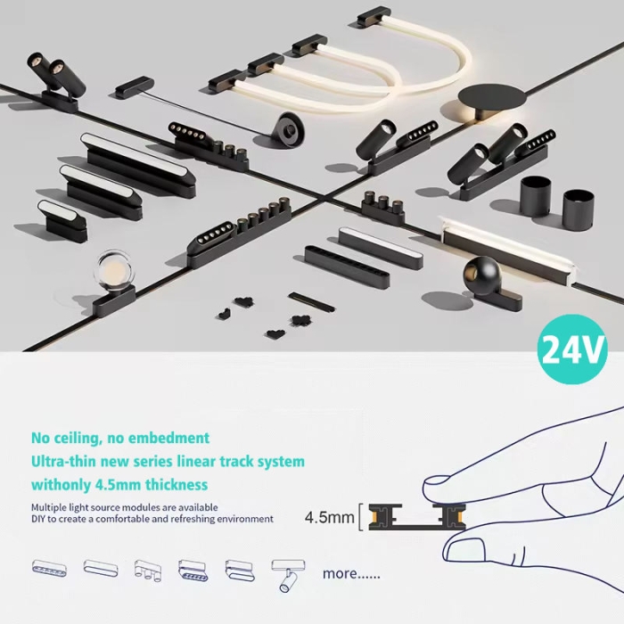 4.5mm Ultra Thin Magnet Track Lamp 24v Mini Ceiling Surface Mounted Led Magnetic Track Light System