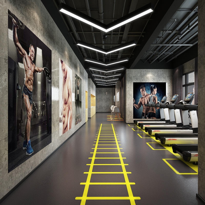 V-shaped Pendant Light Gym Linear Lighting RGB LED Chandelier Customized Design Office Ceiling Light