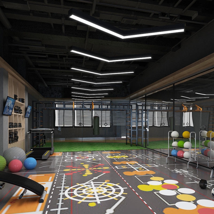 V-shaped Pendant Light Gym Linear Lighting RGB LED Chandelier Customized Design Office Ceiling Light